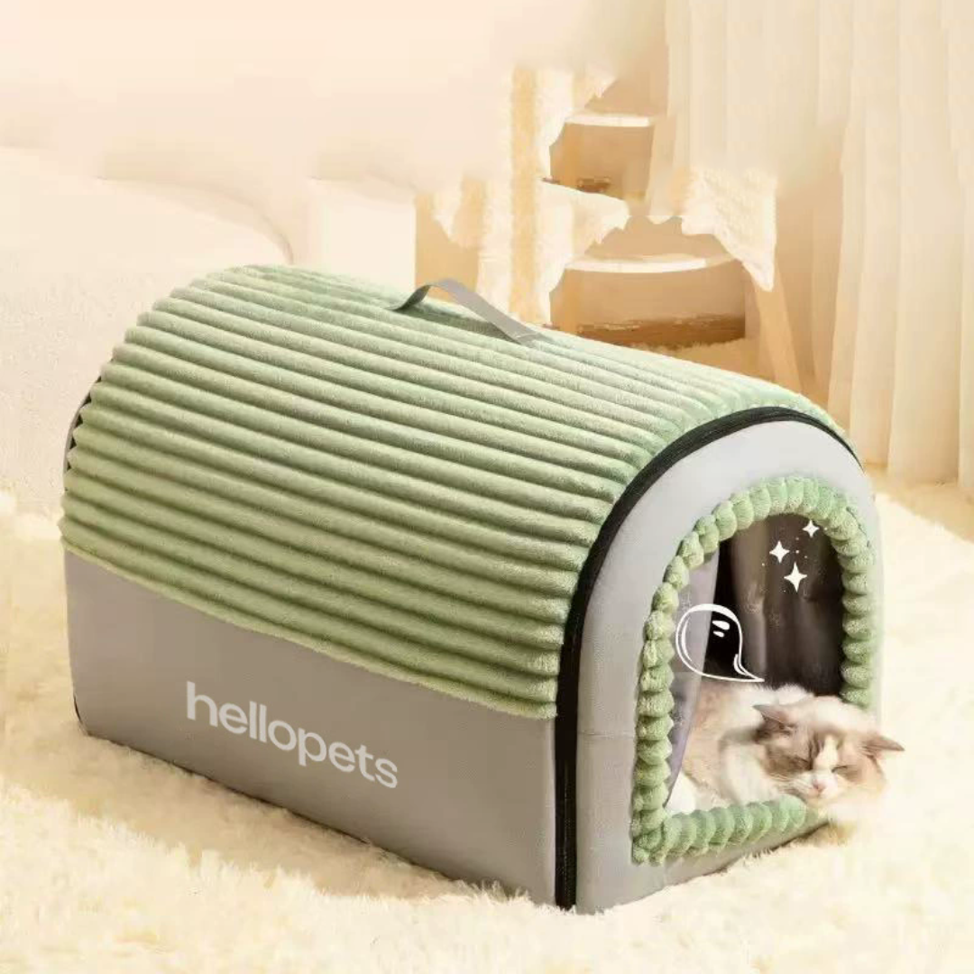 Maison Ă chat en coton naturel de couleur verte