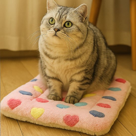 Chat confortable se repose sur un tapis chat doux, illustrant un environnement domestique relaxant