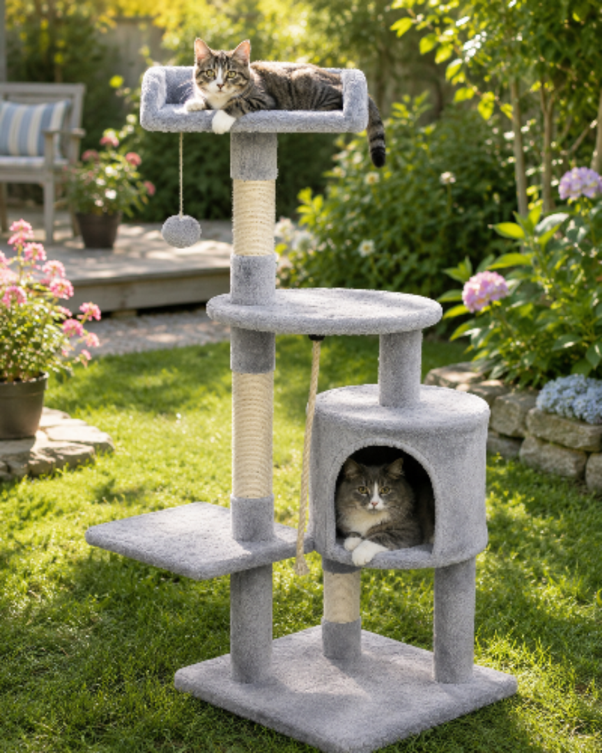 Arbre pour chat dans un jardin
