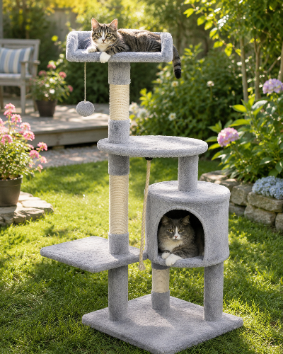 Arbre pour chat dans un jardin