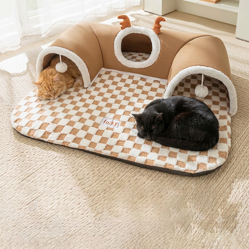 Deux chats se reposent dans un tunnel du chat 