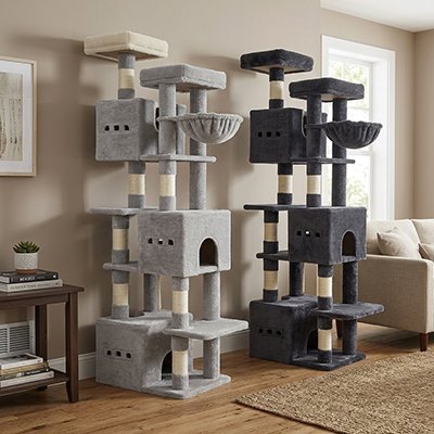 arbre à chat avec deux couleurs gris clair et gris foncé