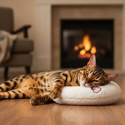 Chat allongé sur un coussin chats blanc