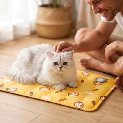 chat blanc sur tapis rafraichissant chat