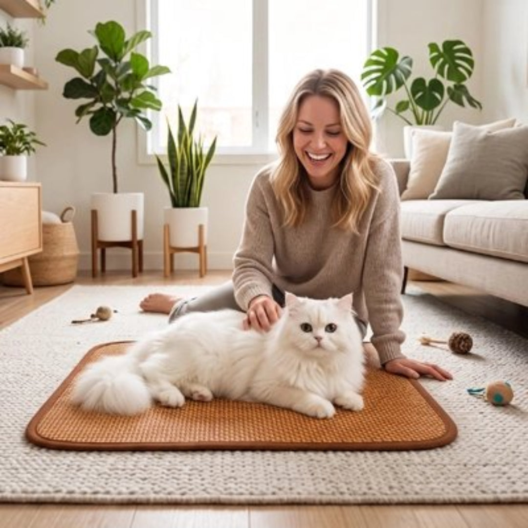 chat blanc sur tapis rafraichissant chat