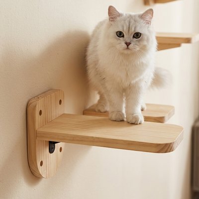 chat blanc sur un arbre à chat mural 