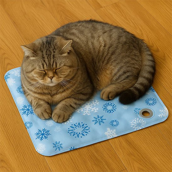 Chat détendu sur un tapis rafraichissant chat