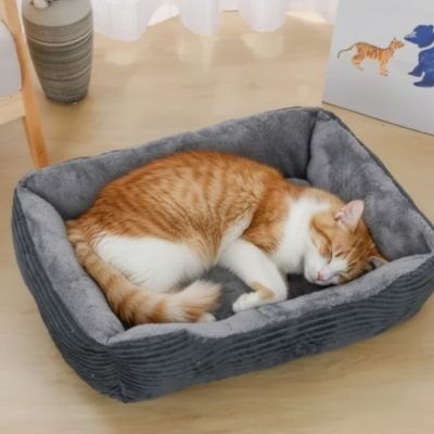 Chat endormi confortablement dans un coussin à chat 