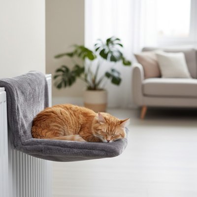 Chat endormi paisiblement sur un hamac radiateur pour Chat 