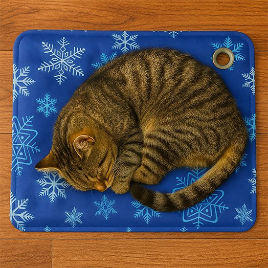 Chat endormi confortablement sur un tapis rafraichissant Chat