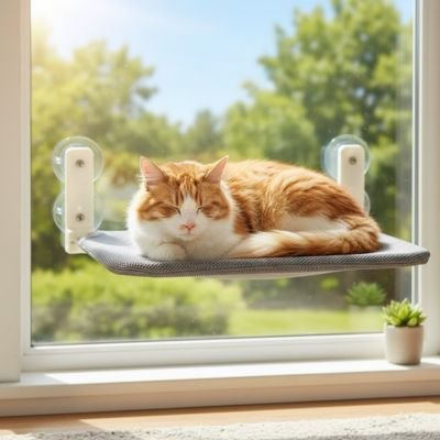 Chat endormie sur un hamac fenetre chat 