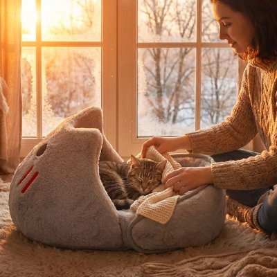 Chat endormis paisiblement dans un panier chat