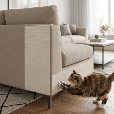 Chat fait ses griffes sur une housse de canapé anti griffe de chat