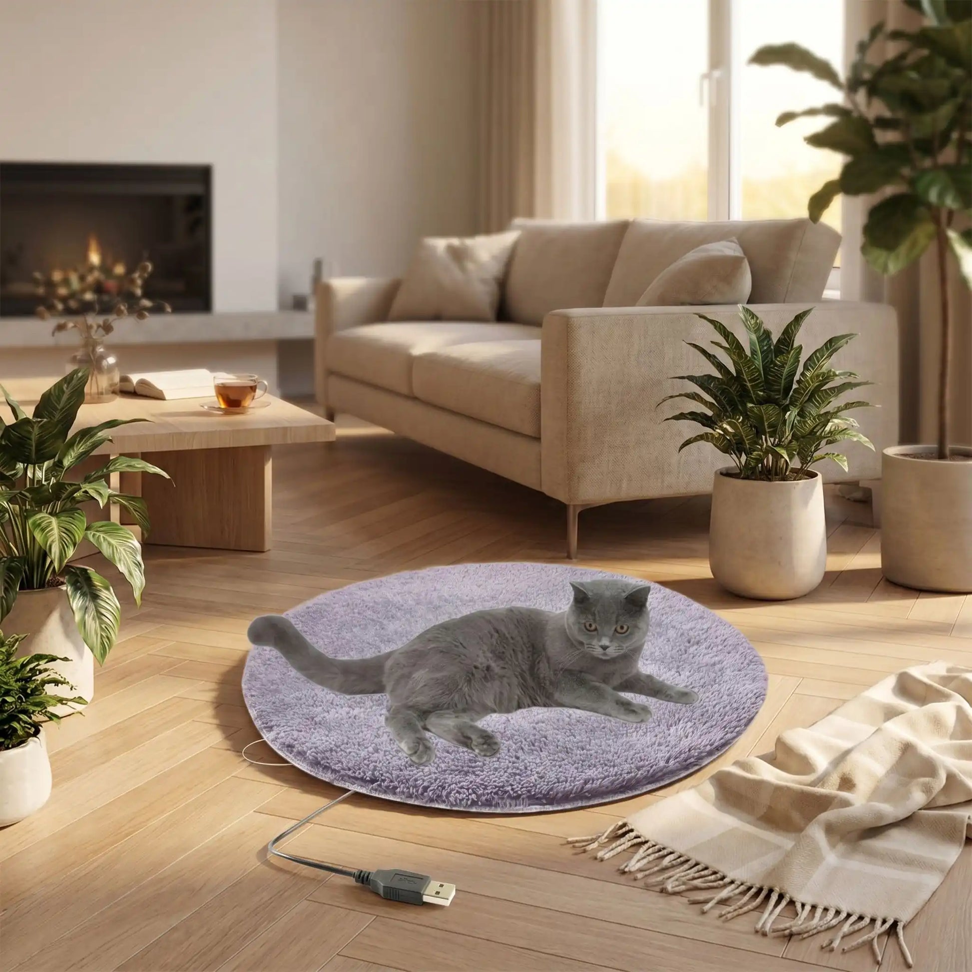 chat noir allongé sur coussin chauffant pour chat