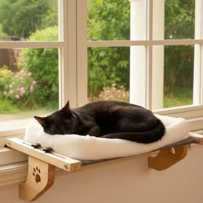 Chat se reposant sur un hamac pour chat fenetre, suspendu