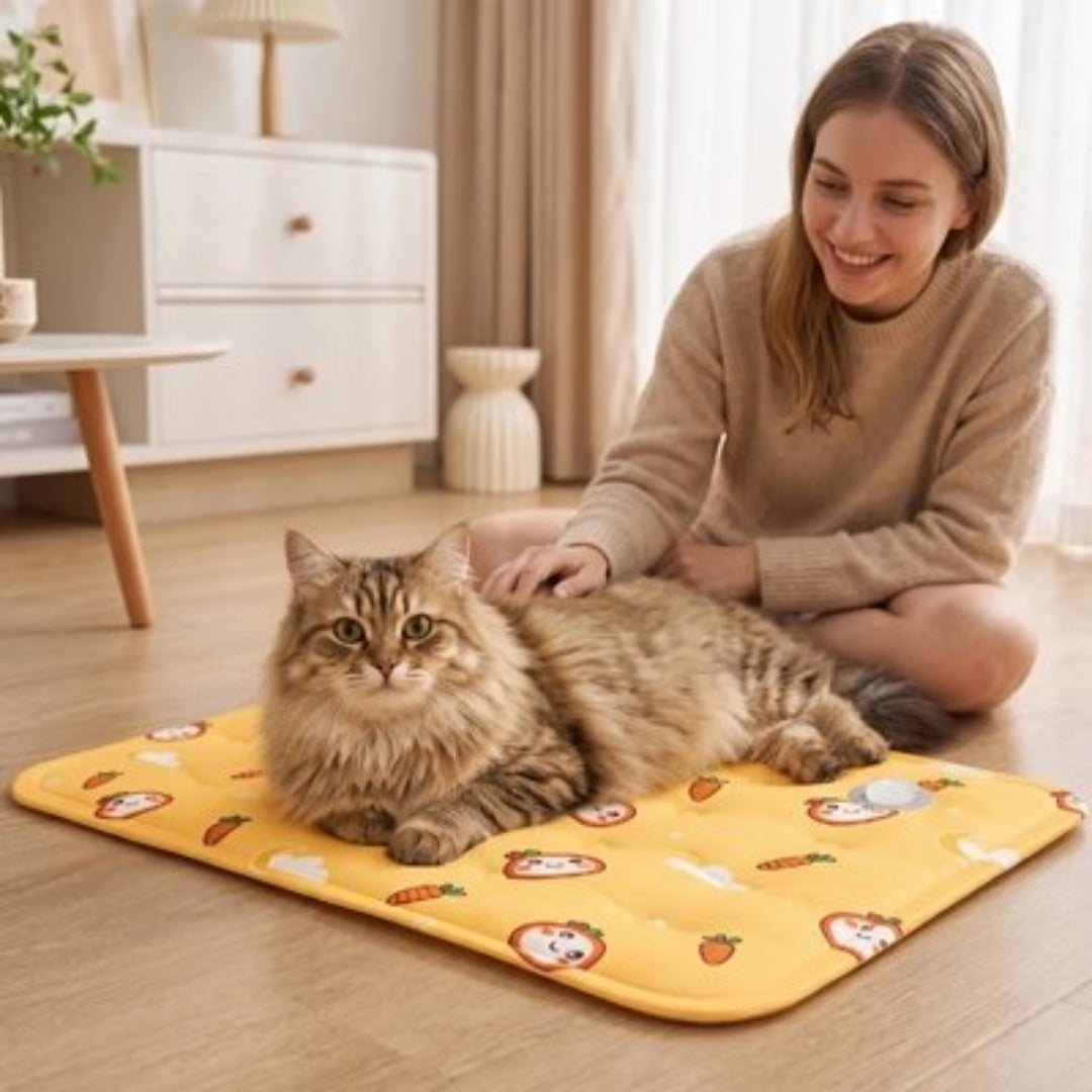 chat reposé sur tapis rafraichissant chat
