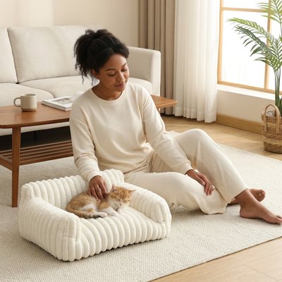 Chat roux endormi sur un coussin chat blanc