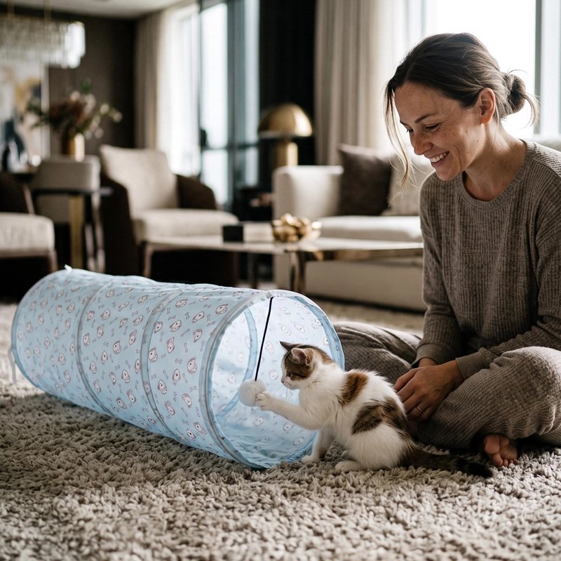 Chat s'amuse dans un tunnel pour chats 