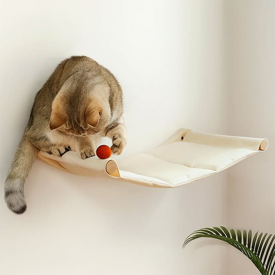 Chat en train de jouer sur un hamac chat