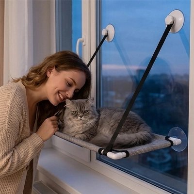 Chat sur un hamac pour Chat fenetre