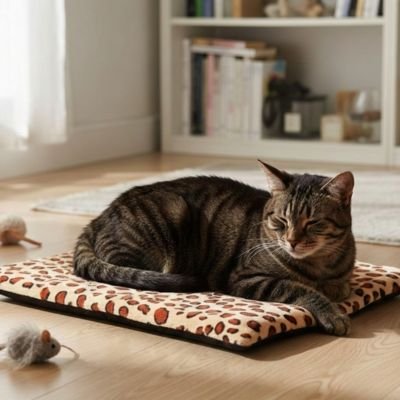Chat tigré sur tapis chat imprimé léopard