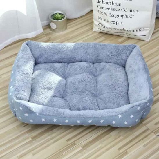 Coussin chat de forme rectangulaire avec un motif de petites étoiles blanches