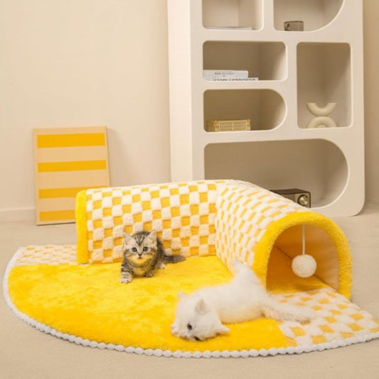 Deux chats jouent sur un tunnel du chat