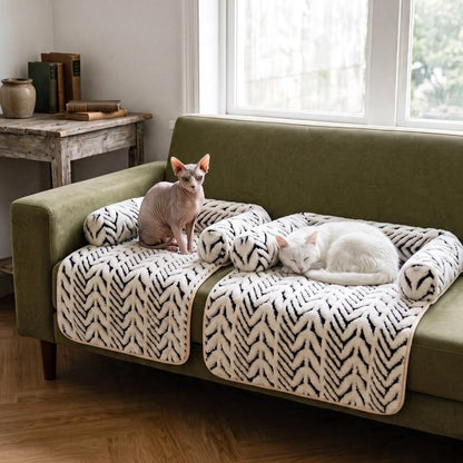Deux chats sur une protection canape chat