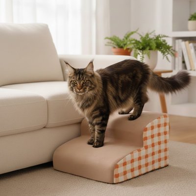 escalier chat de deux marches sur tapis