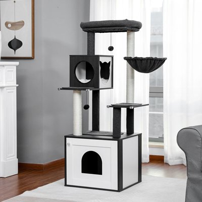 grand arbre a chat en bois moderne au design cubique