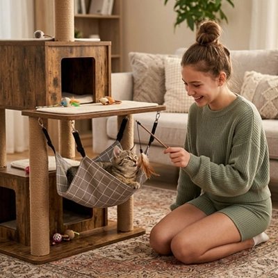 Hamac à chat fixé dans un arbre pour chat