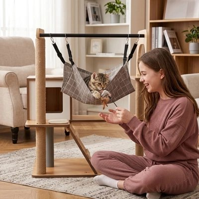 Hamac à chat fixé dans un griffoir pour chat