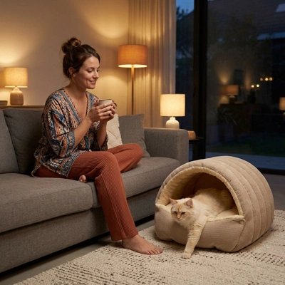 Lit chat sur un tapis dans un salon