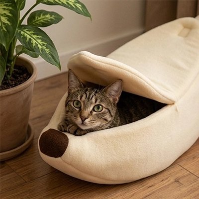 Lit pour chat blanc sur le plancher