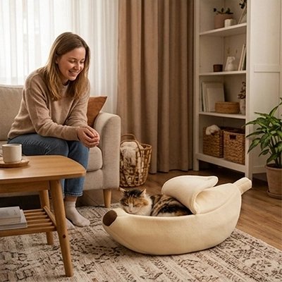 Lit pour chat dans un salon