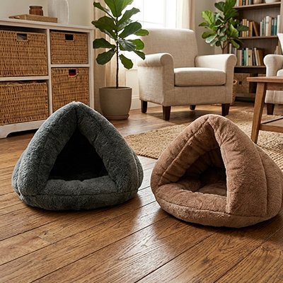 lit pour chat douillet coloris gris et brun