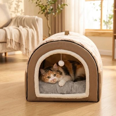 Maison à chat dans un salon moderne
