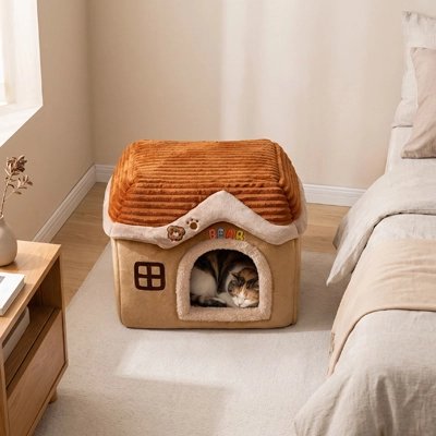 Maison à chat dans une chambre