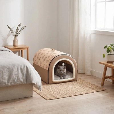 Maison à chat posé sur un tapis