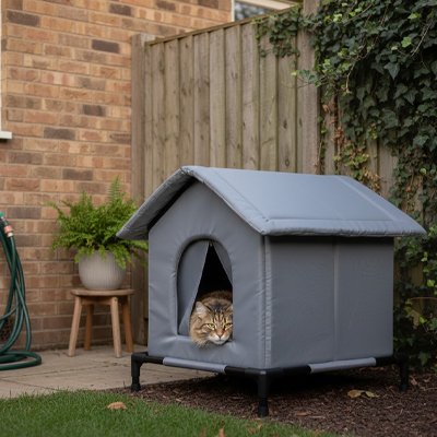 Chat endormis dans la maison exterieur pour chat 