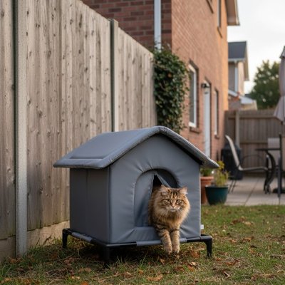 chat se repose dans une maison exterieur pour chat 