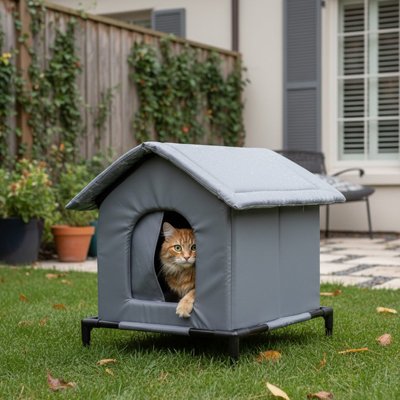 maison exterieur pour chat posé dans le jardin