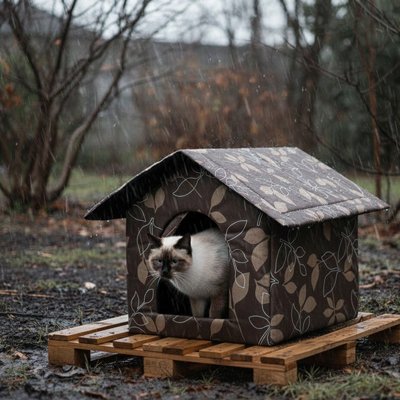 Maison pour chat extérieur design pliable avec motif floral élégant