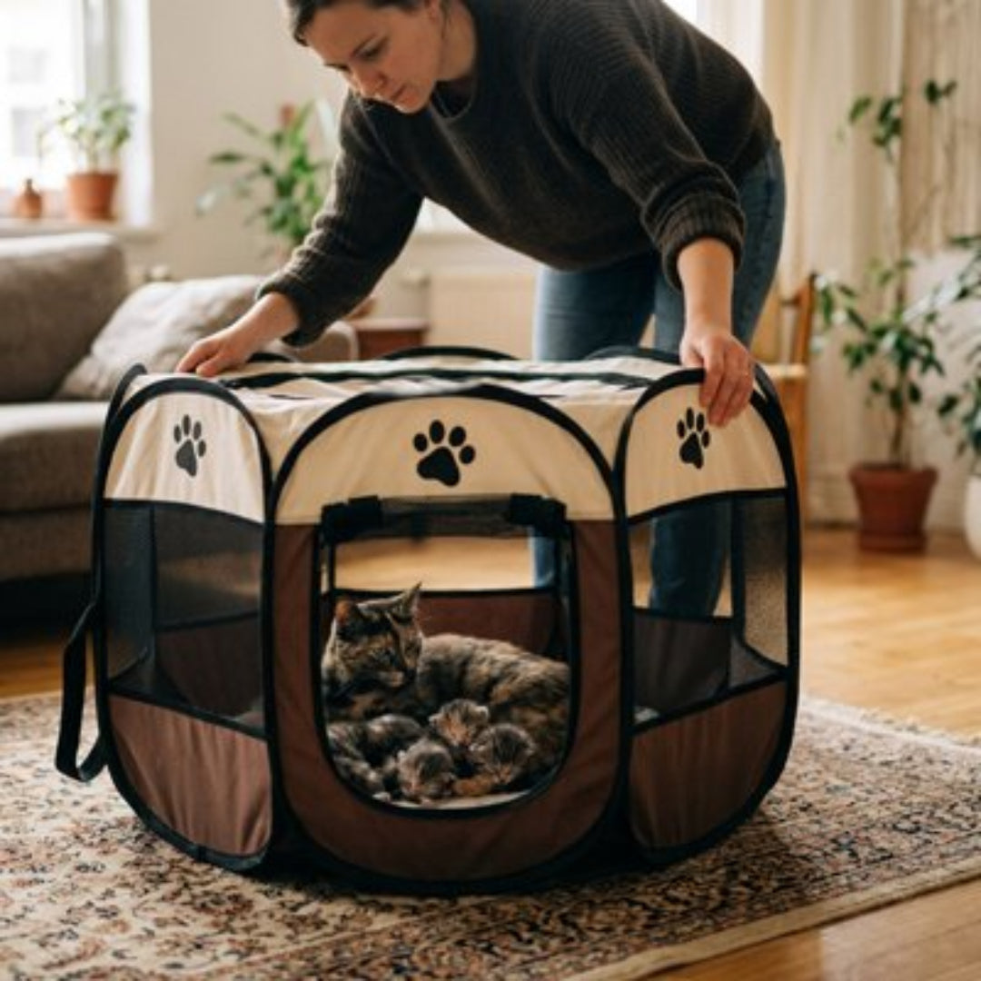 Maison pour les chats de couleur marron dans un salon