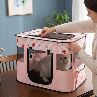 Maisons pour chat roses dans un salon