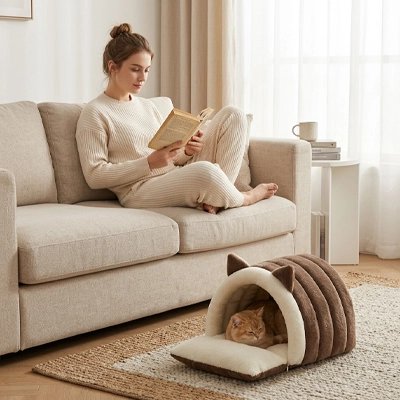 Niche chat de couleur marron