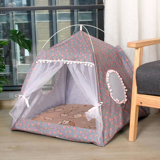 Niche pour chat en tissu imprimé floral romantique