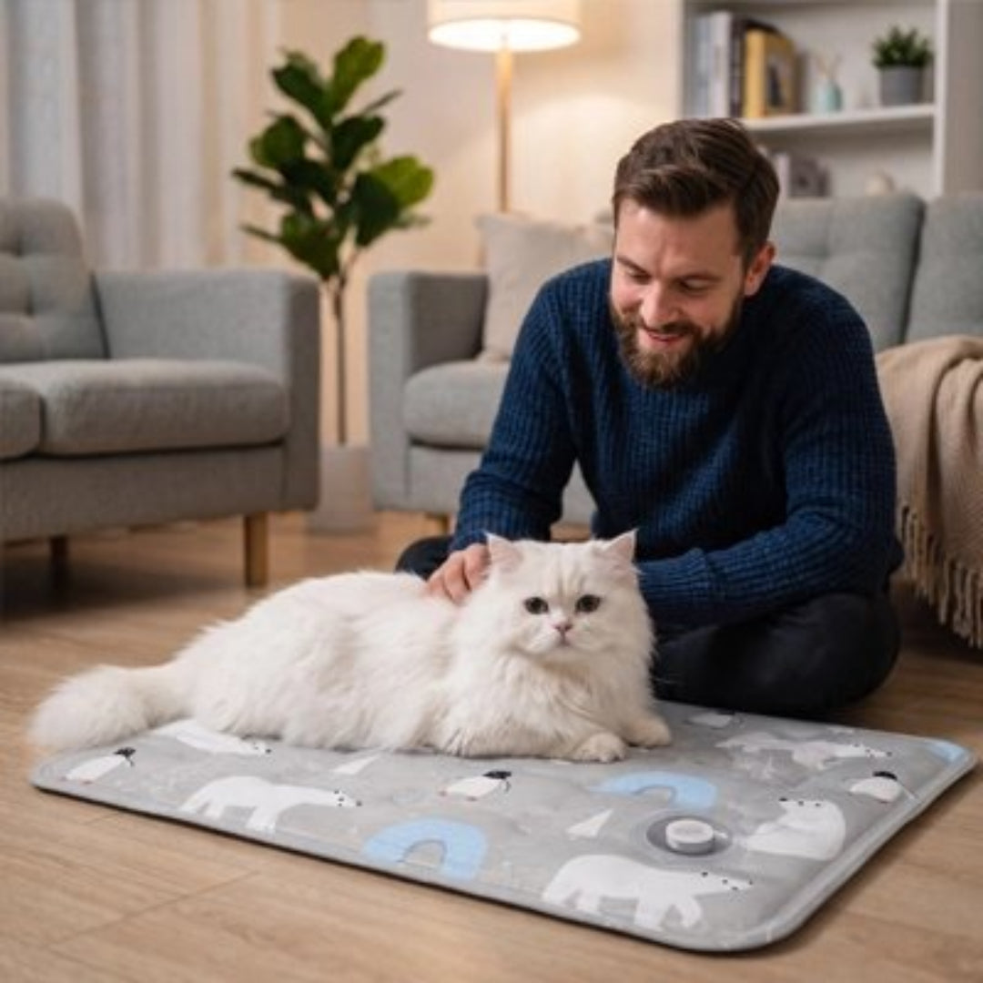 Tapis rafraichissant chat avec chat blanc au dessus