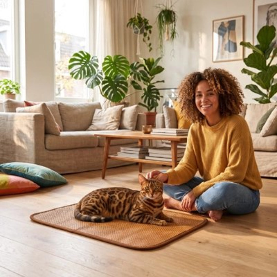 Tapis rafraichissant chat dans un salon