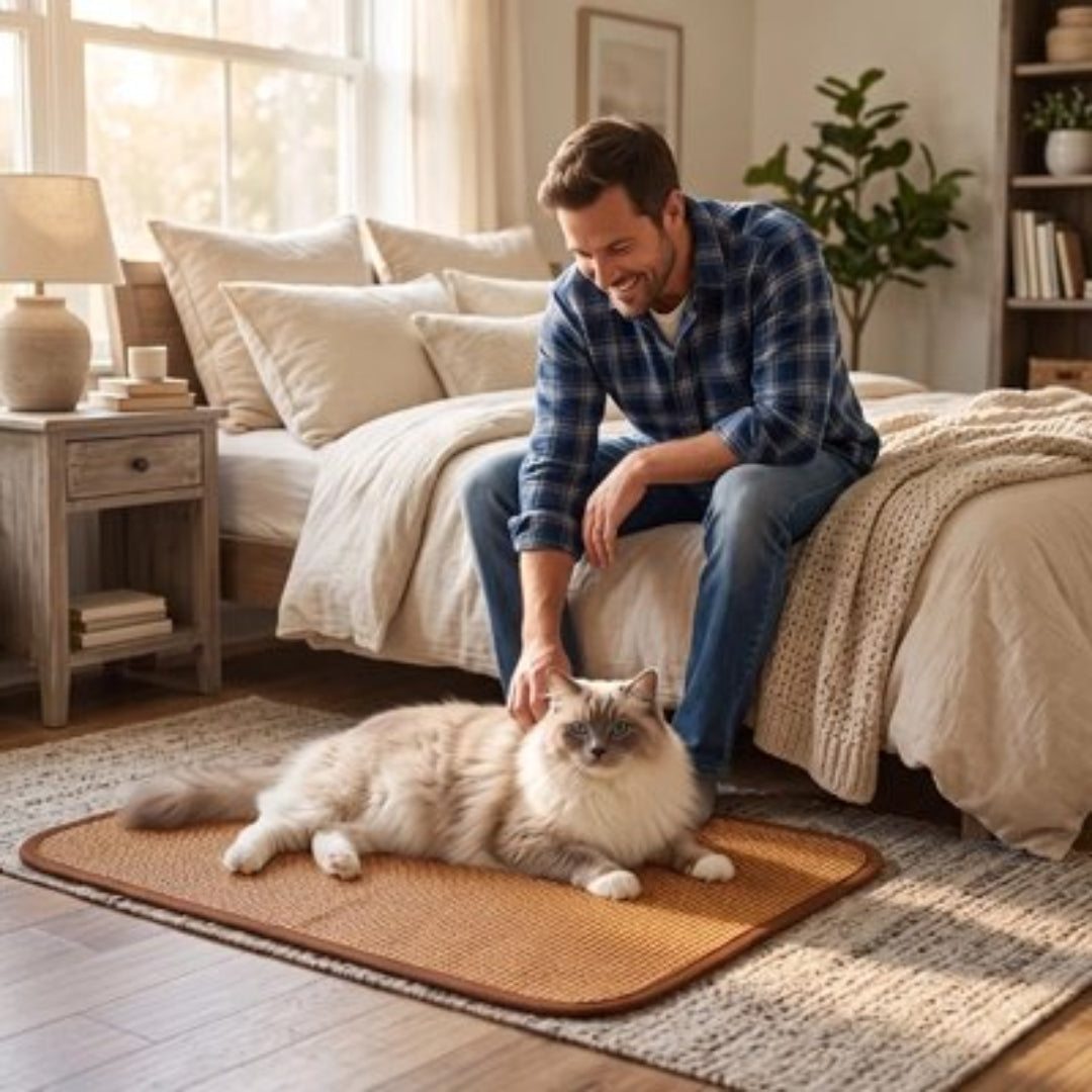 Tapis rafraichissant chat dans une chambre
